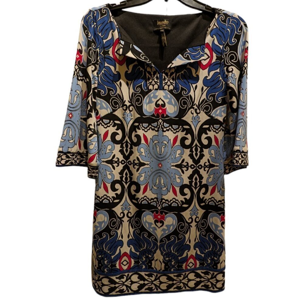 Laundry by Shelli Segal Dress Whimsigoth Multicolored Fleur de Lis Sz XS Petite